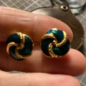 Trifari Green Enamel and gold tone Swirl
